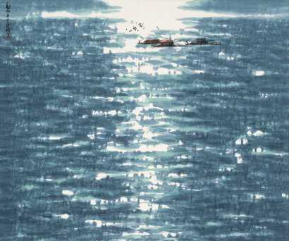 丁观加 乙酉（2005年）作 渔歌 镜心